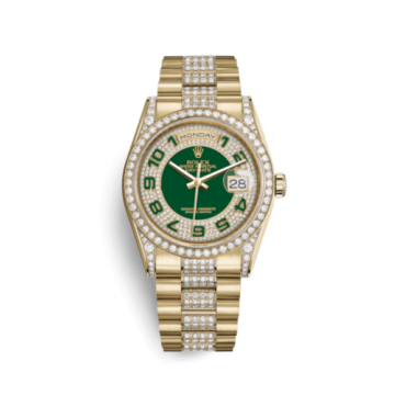 Rolex Day-Date 36 Yellow Gold Diamonds / President Diamonds / Green Paved