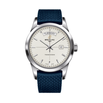 Breitling Transocean Day & Date Stainless Steel / Silver / Rubber / Pin