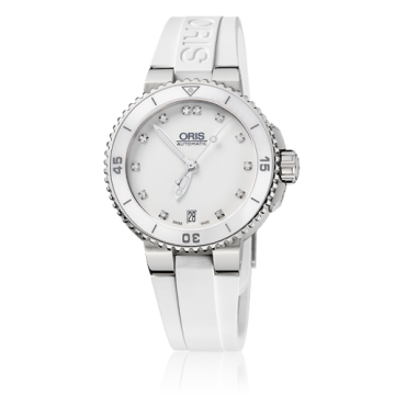 Oris Aquis Date 36 Stainless Steel / White - Diamond / Rubber