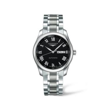 Longines Master Collection 38.5 Day Date Stainless Steel / Black-Roman / Bracelet