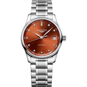 Longines Master Collection Date 34 Stainless Steel / Orange - Diamond / Bracelet