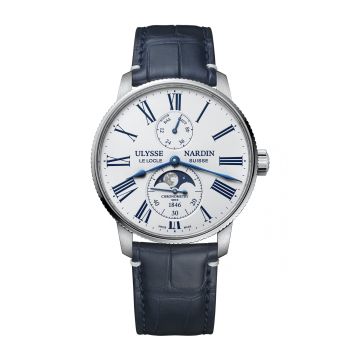 Ulysse Nardin Marine Torpilleur Moonphase Stainless Steel / White / Alligator
