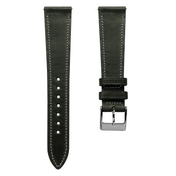 Hatherley Badalassi Carlo Wax Leather Watch Strap - Highland Green with Beige Stitching - 22mm