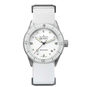 Blancpain Fifty Fathoms Bathyscaphe Stainless Steel / White / White Nato