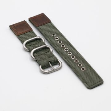 Cordura® Army Green Oiled Leather Watch Strap - 24mm