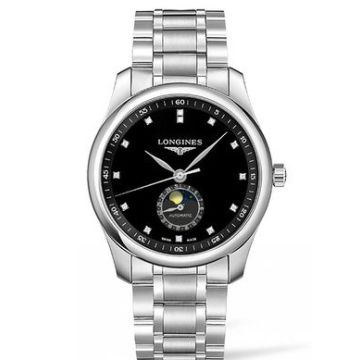 Longines Master Collection 40 Moonphase Stainless Steel / Black-Diamond / Bracelet