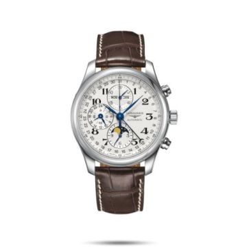 Longines Master Collection 42 Chronograph Calendar Stainless Steel / Silver-Arabic / Alligator XL