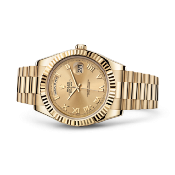 Rolex Day-Date II Yellow Gold Fluted Champagne Roman