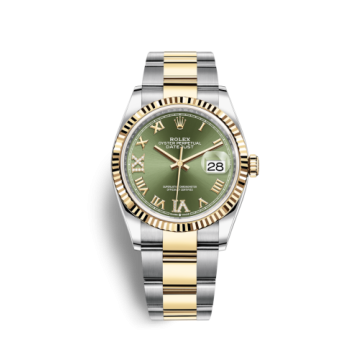 Rolex Datejust 36 Stainless Steel / Yellow Gold / Fluted / Olive Green Roman Diamond / Oyster