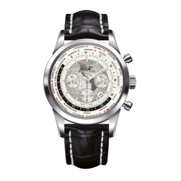 Breitling Transocean Chronograph Unitime Stainless Steel / Silver / Croco