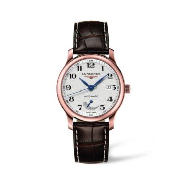Longines Master Collection 38.5mm Power Reserve Pink Gold / Silver-Arabic / Alligator