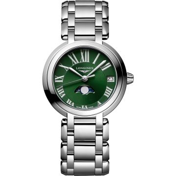 Longines PrimaLuna 30.5 Quartz Moonphase Stainless Steel / Green - Roman / Bracelet