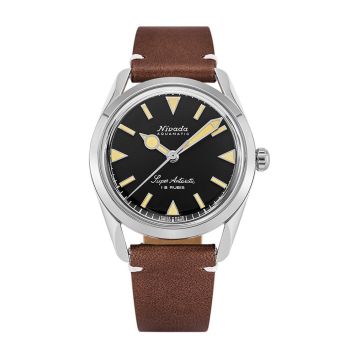 Nivada Grenchen Super Antarctic 35 Black - Beige Luminova / Stainless Steel / Brown