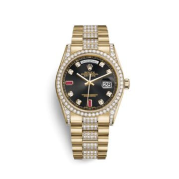Rolex Day-Date 36 Yellow Gold Diamonds / President Diamonds / Black Diamonds Rubies