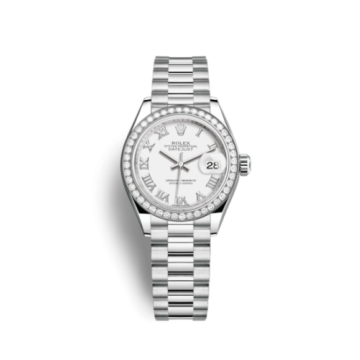 Rolex Lady-Datejust 28 Platinum Diamond / President / White Roman