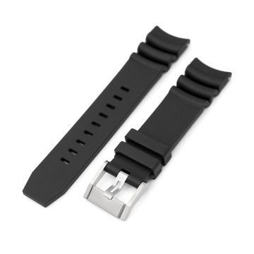 Q.R. Firewave Resilient Curved End FKM rubber Watch Strap, Black 22mm - 15mm