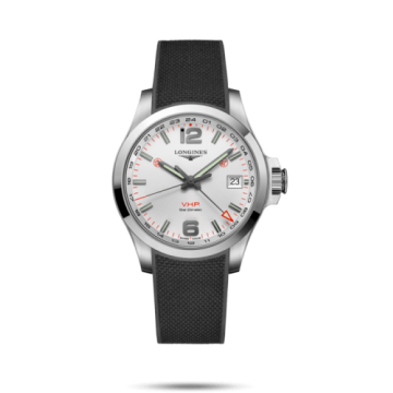 Longines Conquest V.H.P. GMT 41 Stainless Steel / Silver / Rubber