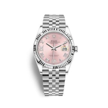 Rolex Datejust 36 Stainless Steel / Fluted / Pink Roman-Diamonds / Jubilee