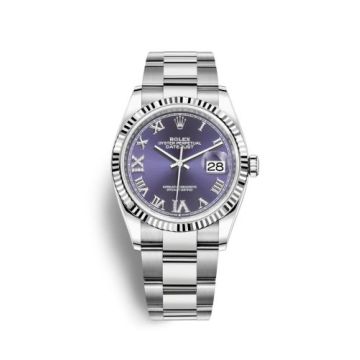Rolex Datejust 36 Stainless Steel / Fluted / Aubergine Roman-Diamonds / Oyster