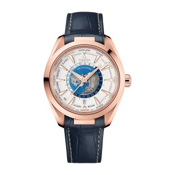 Omega Seamaster Aqua Terra 150M Master Chronometer 43 Worldtimer Sedna Gold / Silver / Alligator