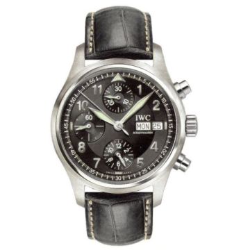 IWC Schaffhausen Pilot's Watch Spitfire Chronograph Stainless Steel / Black / German / Strap