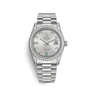 Rolex Day-Date 36 White Gold Diamonds / President  / Silver Diamonds Emeralds
