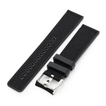 Black Quick Release Hybrid Sailcloth FKM Rubber Sports Watch Strap, 20mm or 22mm - 22mm