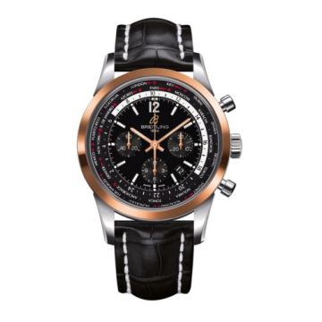 Breitling Transocean Chronograph Unitime Pilot Stainless Steel / Red Gold / Black / Croco
