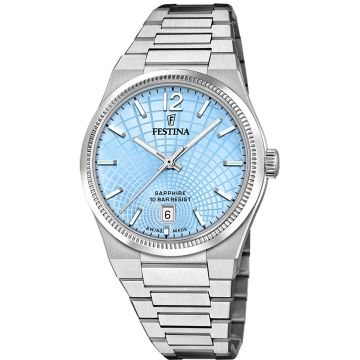 Festina Swiss Rivé Date 35mm Silvery / Light blue