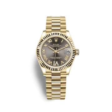 Rolex Datejust 31 Yellow Gold / Fluted / Grey - Roman / President