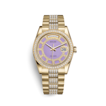 Rolex Day-Date 36 Yellow Gold Diamonds / President Diamonds / Lavender Jade Carousel