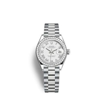 Rolex Lady-Datejust 28 White Gold - Diamond / President / White - Roman