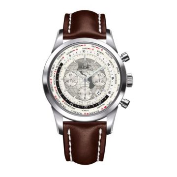 Breitling Transocean Chronograph Unitime Stainless Steel / Silver / Calf