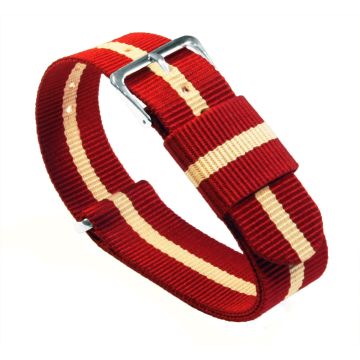 Crimson Red And Linen White NATO® style Nylon Watch Band - 22mm