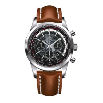 Breitling Transocean Chronograph Unitime Stainless Steel / Black / Calf