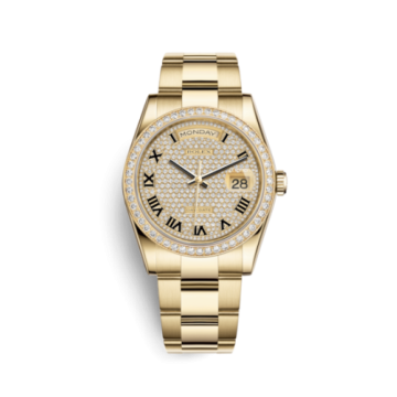 Rolex Day-Date 36 Yellow Gold Diamonds / Oyster / Paved Roman