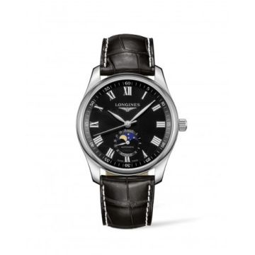 Longines Master Collection 42 Moonphase Stainless Steel / Black-Roman / Alligator XL