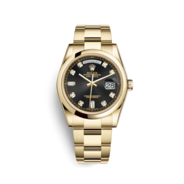 Rolex Day-Date 36 Yellow Gold Domed / Oyster / Black Diamonds