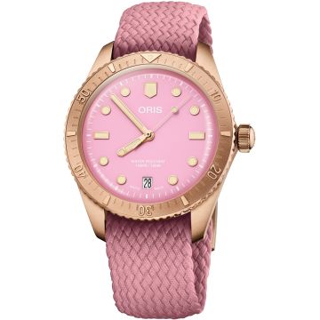 Oris Divers Sixty-Five 38 Cotton Candy Lipstick Pink / Perlon