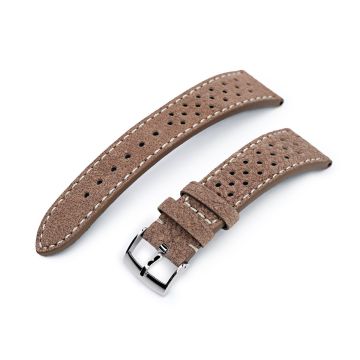 or 22mm MiLTAT Genuine Calf Light Sandy Brown Nubuck Watch Strap, Beige Stitching - 20mm