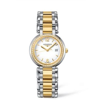 Longines PrimaLuna Quartz 30 Stainless Steel / Yellow Gold / Diamond / White / Bracelet