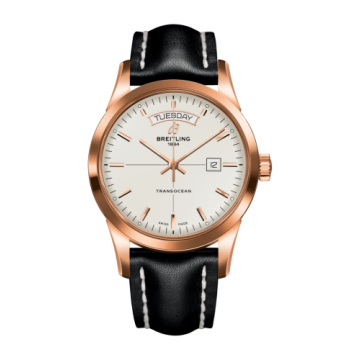 Breitling Transocean Day & Date Red Gold / Silver / Calf / Folding