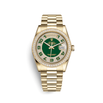 Rolex Day-Date 36 Yellow Gold Diamonds / President / Green Arabic