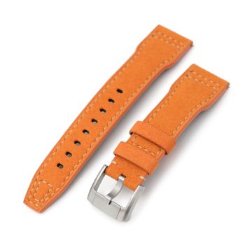 Orange Alcantara Fabric Quick Release Watch Band, Beige Stitching, 20mm, 21mm or 22mm - 22mm