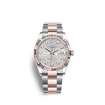 Rolex Datejust 36 Stainless Steel / Everose / Fluted / Silver - Palm - Diamond / Oyster