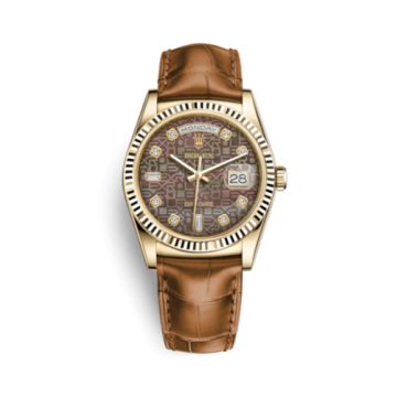 Rolex Day-Date 36 Yellow Gold / Strap / Black Computer Diamonds