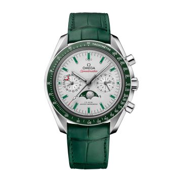Omega Speedmaster Moonphase Chronograph Master Chronometer Platinum / Silver / Emerald