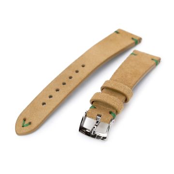 Khaki Quick Release Italian Suede Leather Watch Strap, Green St. - 25mm