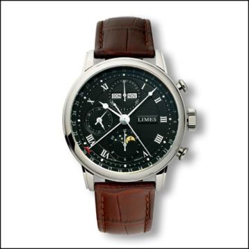 Limes Pharo Chrono - Black / roman / brown leather strap