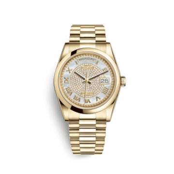 Rolex Day-Date 36 Yellow Gold Domed / President / Paved Roman